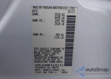 2021 Nissan Altima Sr Intelligent Awd z USA, uszkodzony, nr VIN 1N4BL4CWXMN419141